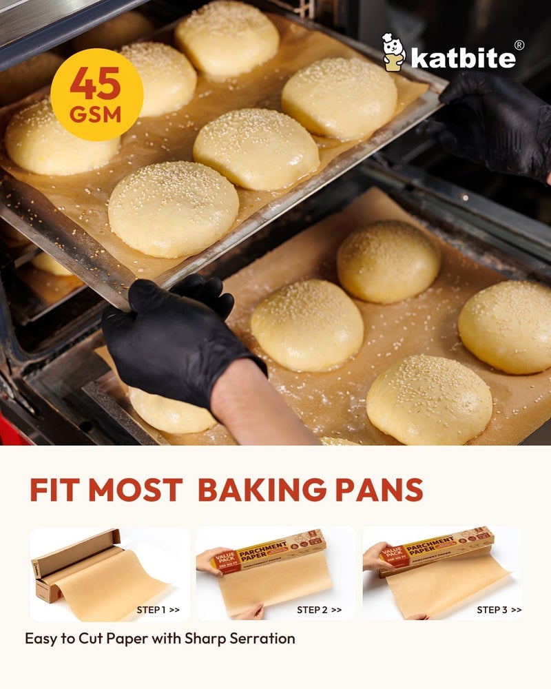 katbite Unbleached Parchment Paper Roll, 15in x 242ft, 300 Sq.Ft, Non-Stick with Serrated Cutter for Baking, Cooking, Air Fryer - Image 3