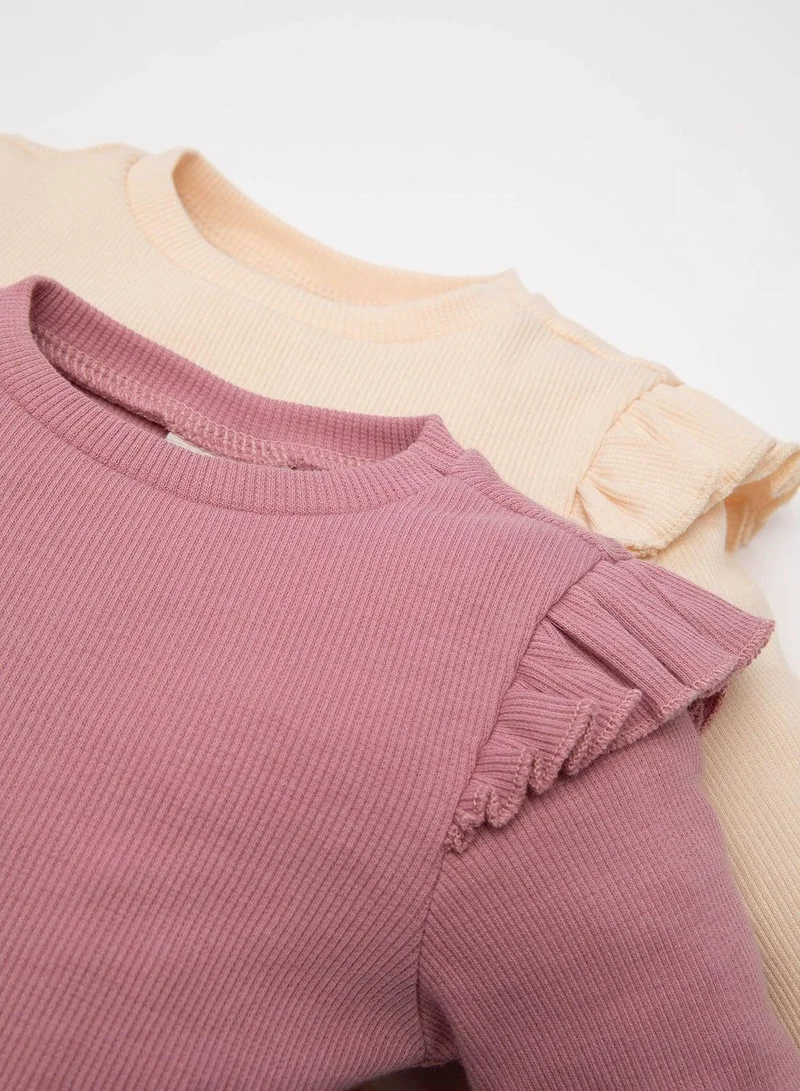 DeFacto  Newborn Beige Snap-Up Foldover Collar Ribbed 2-Piece Long Sleeve Bodysuit  | Best Price UAE