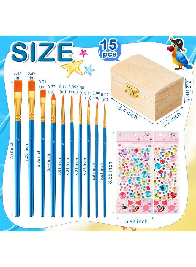 لينوزين Leinuosen 15 صندوقًا خشبيًا صغيرًا بأغطية مفصلية 3.5 × 2.2 × 1.9 بوصة صندوق كنز خشبي غير مكتمل 10 قطع من فرش الطلاء مع ورقتين من أحجار الراين الحرفية ذاتية اللصق ملصقات - Image 2