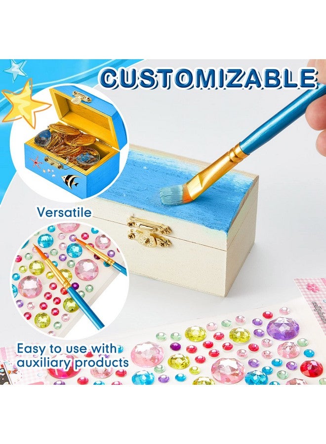 لينوزين Leinuosen 15 صندوقًا خشبيًا صغيرًا بأغطية مفصلية 3.5 × 2.2 × 1.9 بوصة صندوق كنز خشبي غير مكتمل 10 قطع من فرش الطلاء مع ورقتين من أحجار الراين الحرفية ذاتية اللصق ملصقات - Image 3