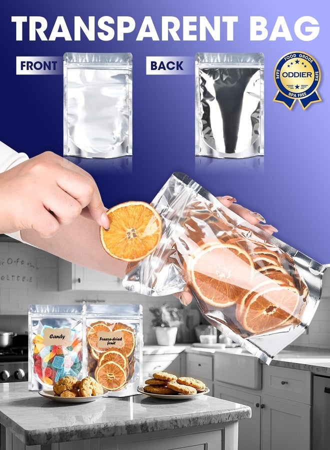 ODDIER 120pcs Stand Up Pouch Bags, 4" x 6" Mylar Bag for Food Storage, Clear Front with Aluminum Foil Back Resealable Food Storage Bags for Small Business Packaging Treat Snack Bag for Self Sealing - Image 5