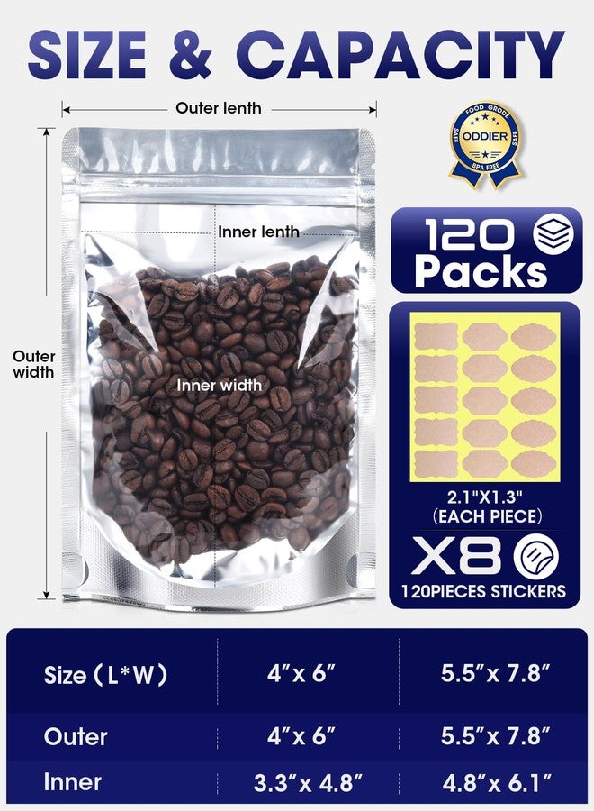 ODDIER 120pcs Stand Up Pouch Bags, 4" x 6" Mylar Bag for Food Storage, Clear Front with Aluminum Foil Back Resealable Food Storage Bags for Small Business Packaging Treat Snack Bag for Self Sealing - Image 2