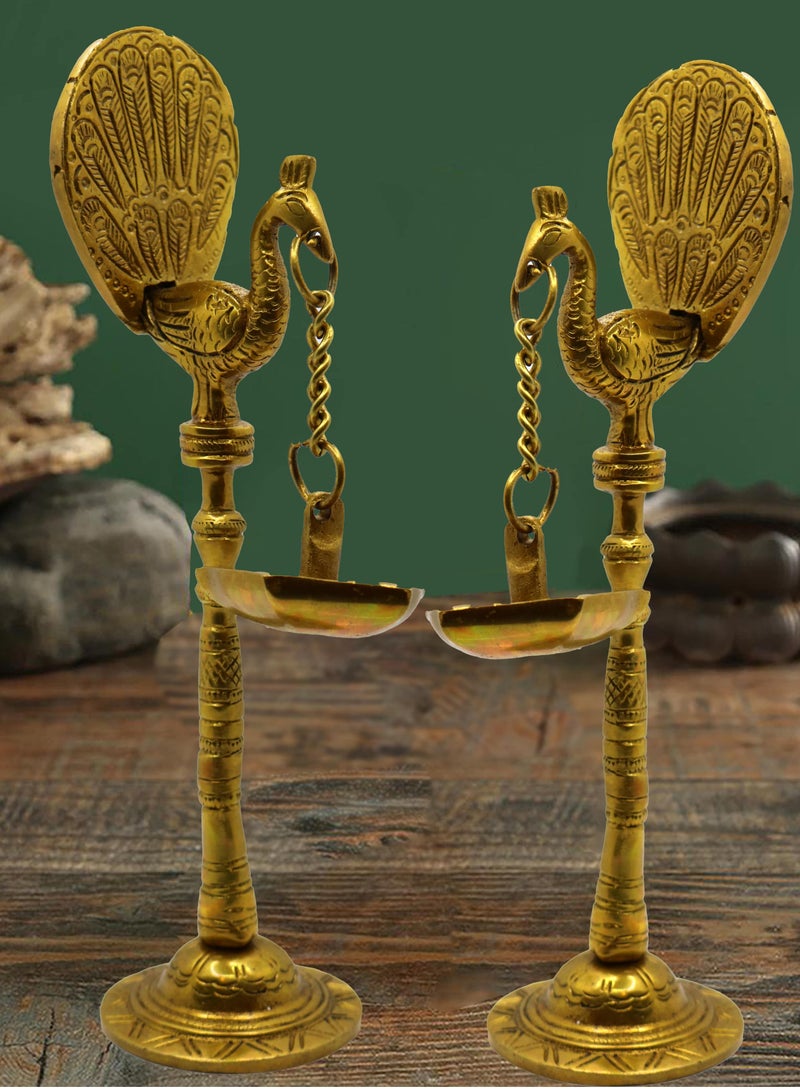 Set of 2 Peacock Oil Lamp Diya in Brass - Image 2