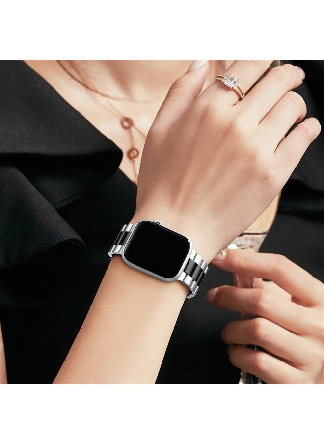 Compatible for Apple Watch Band 44mm 45mm 49mm 42mm 41mm 40mm 38mm,Solid Stainless Steel Metal iwatch Bands with 2 Pack Protective Cases for Apple Wastch Series 8 7 6 5 4 3 2 1 SE/SE2 Men Women