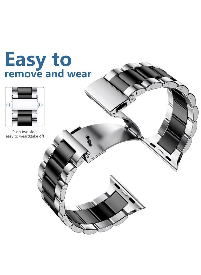 Compatible for Apple Watch Band 44mm 45mm 49mm 42mm 41mm 40mm 38mm,Solid Stainless Steel Metal iwatch Bands with 2 Pack Protective Cases for Apple Wastch Series 8 7 6 5 4 3 2 1 SE/SE2 Men Women