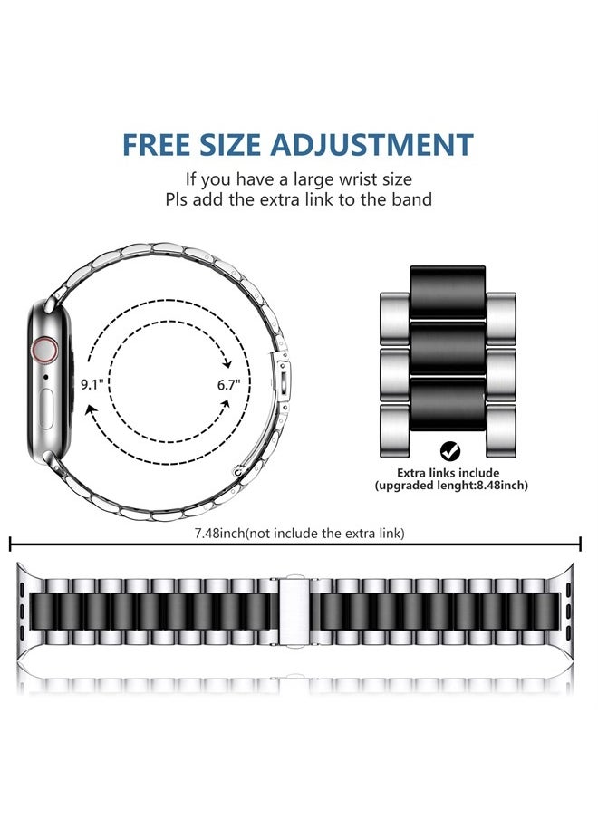 Compatible for Apple Watch Band 44mm 45mm 49mm 42mm 41mm 40mm 38mm,Solid Stainless Steel Metal iwatch Bands with 2 Pack Protective Cases for Apple Wastch Series 8 7 6 5 4 3 2 1 SE/SE2 Men Women