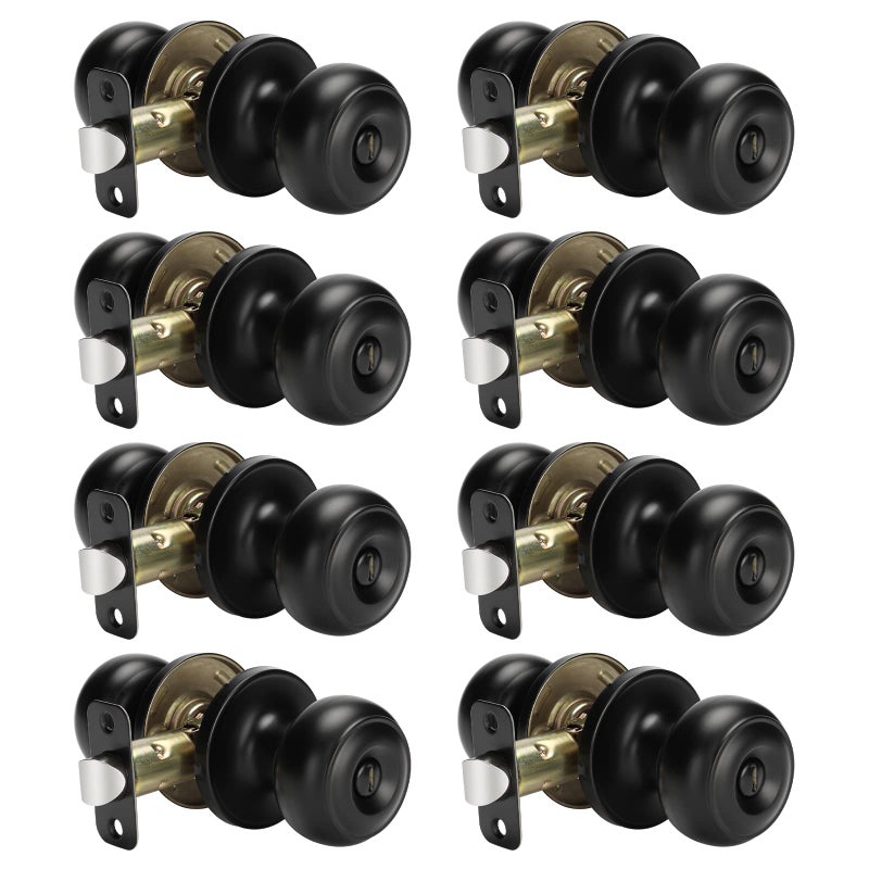 Haidms 8 Pack Matte Black Door Knobs Interior Privacy Black Interior Door Knobs for Bedroom or Bathroom Classic Round Doorknobs Hardware