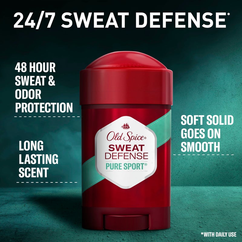 Old Spice Sweat Defense Antiperspirant & Deodorant for Men, 24/7 Ultimate Sweat Protection, Long Lasting Scent, Soft Solid, Pure Sport Scent, 2.6 oz (Pack of 2) - Image 2