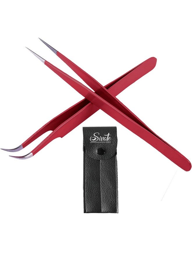 SIVOTE Ivote Eyelash Extension Tweezers For Classic & Volume Lashes 2Pack Red - Image 1
