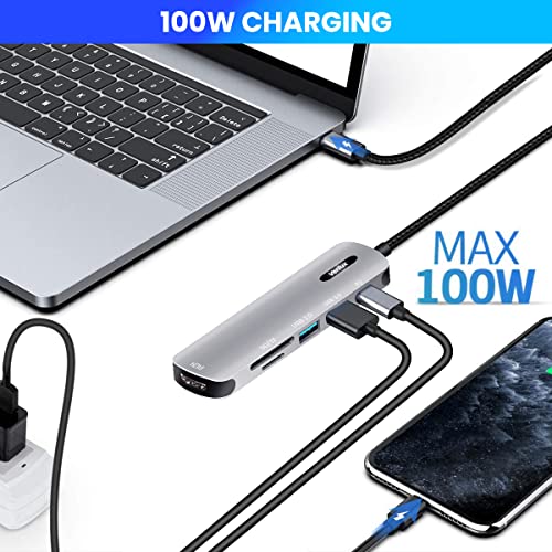 Verilux® USB C HUB 6 in 1 USB C to HDMI Adapter 4K@30Hz, 3.0/2.0 USB Adapter Multiple Port, SD/TF Card Reader, PD 100W Charging Port USB Type C Hub for Laptop, MacBook Pro Air USB Hub Long Cable 20CM - Image 4