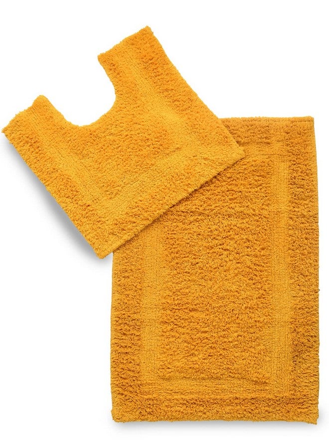 SASHAA WORLD Solid Anti-Skid Cotton Bathmat and Contour Set for Bathroom, Ultra Soft & Absorbent, Tufted Weave, Anti-Slip Latex Backing, Includes Contour & Rectangle Mat, 50X80cm, Yellow - Image 1