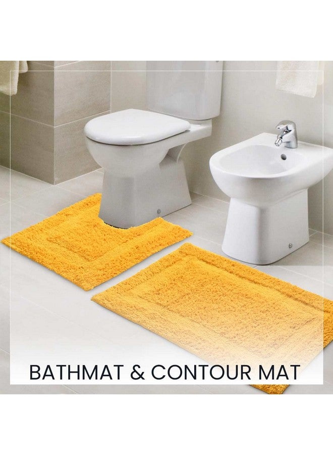 SASHAA WORLD Solid Anti-Skid Cotton Bathmat and Contour Set for Bathroom, Ultra Soft & Absorbent, Tufted Weave, Anti-Slip Latex Backing, Includes Contour & Rectangle Mat, 50X80cm, Yellow - Image 2