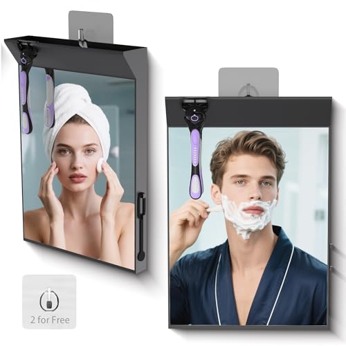 saiggnyy Wall Mount Anti Fog Mirror for Shower,Large Black Mirror for Bathroom,Hot Water Powered Defogging Shower Mirrors for Shaving for Women Makeup,Heated Makeup Mirror Hanging with Hook - Image 2