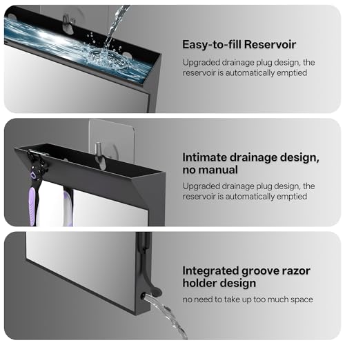 saiggnyy Wall Mount Anti Fog Mirror for Shower,Large Black Mirror for Bathroom,Hot Water Powered Defogging Shower Mirrors for Shaving for Women Makeup,Heated Makeup Mirror Hanging with Hook - Image 4