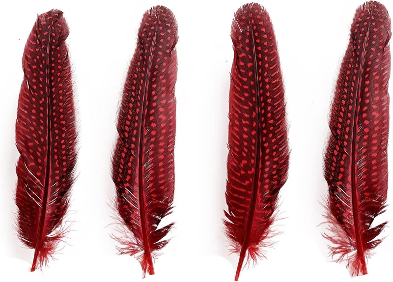 HAPPY FEATHER 6-9 inch Natural Guinea Wing Plumage Feather for DIY Craft, Jewelry and Clothing Decoration Pack of 20-Red - Image 2