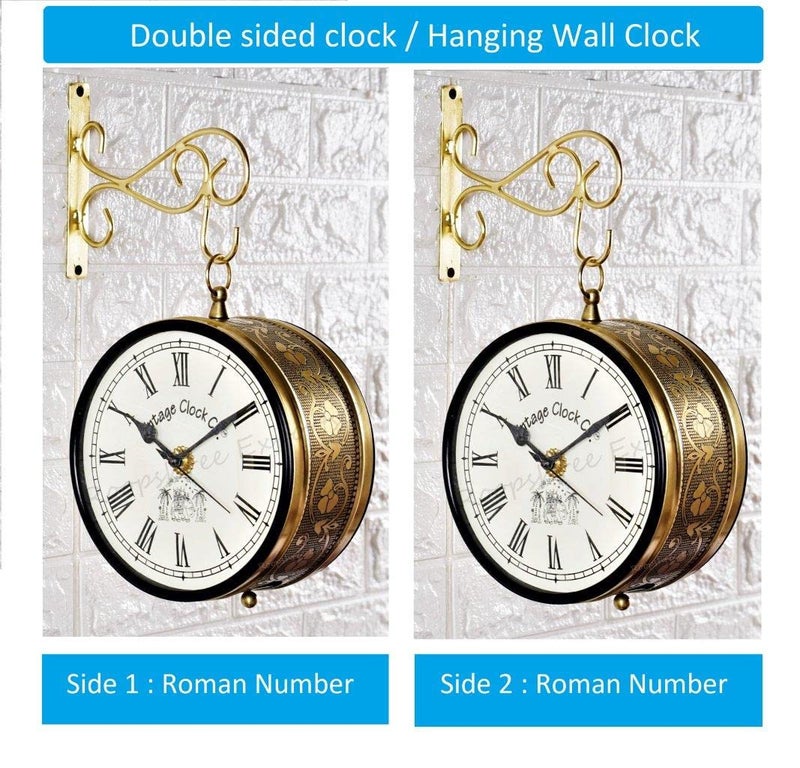 Vintage Clock Iron Handcrafted Double Side Analog Wall Clock 1 Year Warranty / 65091-6-FRR, 10 Cm X 3.81 Centimeters,Brown - Image 2