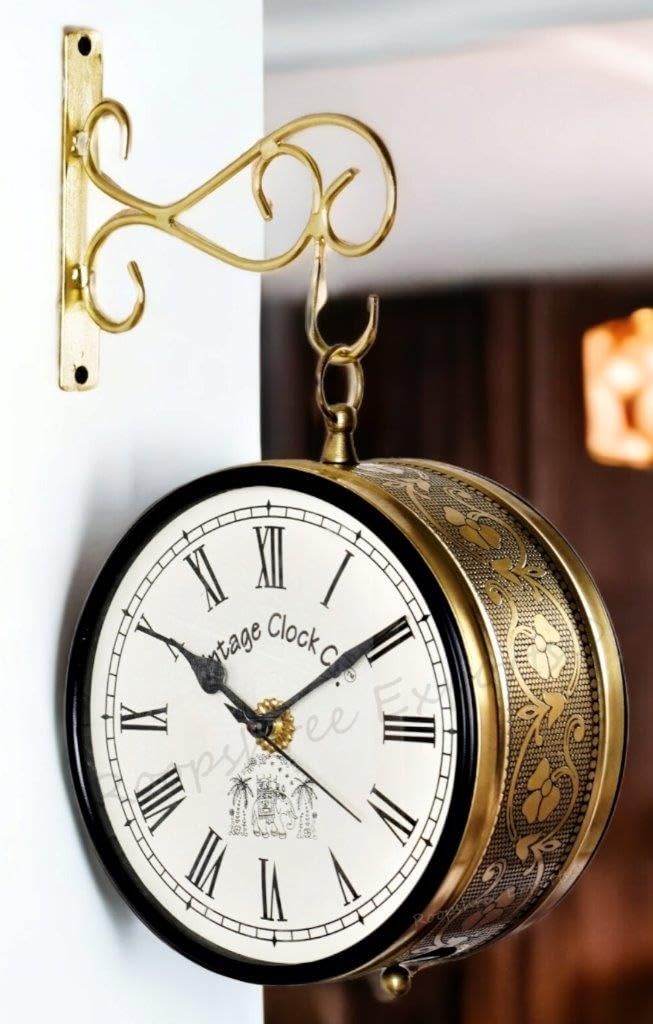 Vintage Clock Iron Handcrafted Double Side Analog Wall Clock 1 Year Warranty / 65091-6-FRR, 10 Cm X 3.81 Centimeters,Brown - Image 1