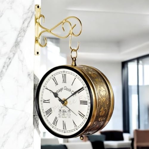 Vintage Clock Iron Handcrafted Double Side Analog Wall Clock 1 Year Warranty / 65091-6-FRR, 10 Cm X 3.81 Centimeters,Brown - Image 4