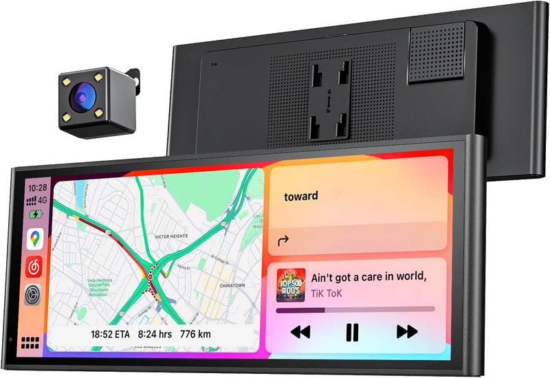 Krunia 9.26" Wireless Portable Car Play Screen for Apple CarPlay & Android Auto with Backup Camera and GPS Navigation - Image 1