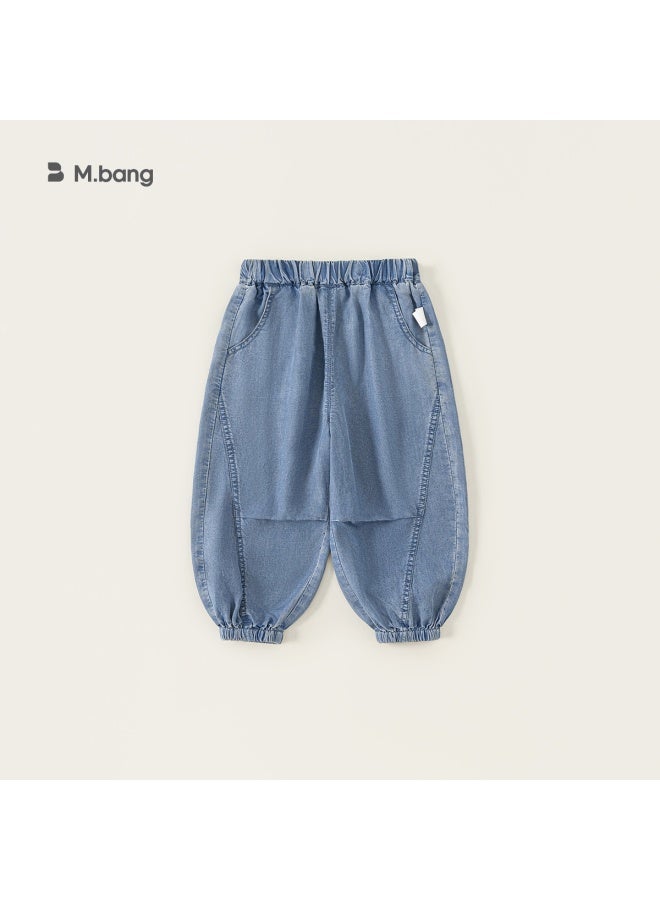 Bangxuan Children's Clothing Girls' Pants Summer Solid Color Minimalist Boys' Jeans Tencel Loose Children's Cuffed Pants