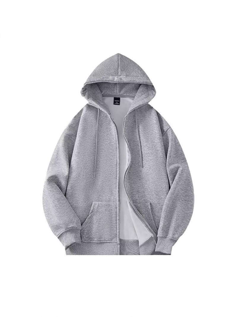 Men'S Plus Size Fleece-Lined Loose Casual Solid Color Sweater Jacket Zipper Hooded Cardigan Sweater Fashion - Image 3