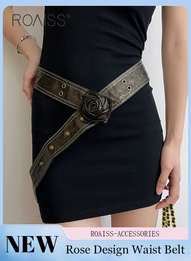 roaiss Women's Vintage Floral Belt, Adorned with Elegant Roses, Featuring a Stylish Waist-cinching Design Adjustable Decorative Waistband Perfect for Pairing with Dresses, Shirts, and Trousers - Image 1