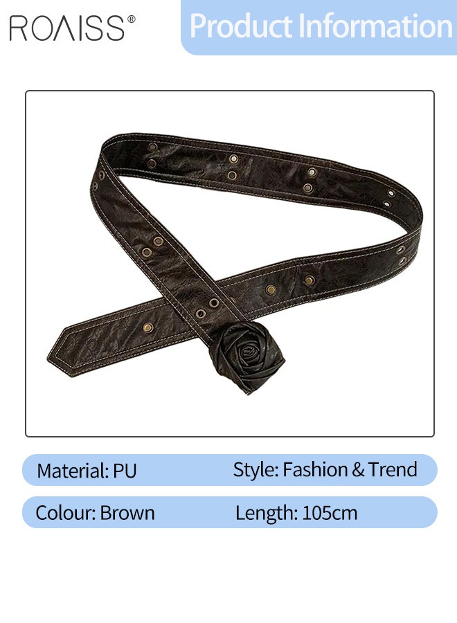 roaiss Women's Vintage Floral Belt, Adorned with Elegant Roses, Featuring a Stylish Waist-cinching Design Adjustable Decorative Waistband Perfect for Pairing with Dresses, Shirts, and Trousers - Image 2