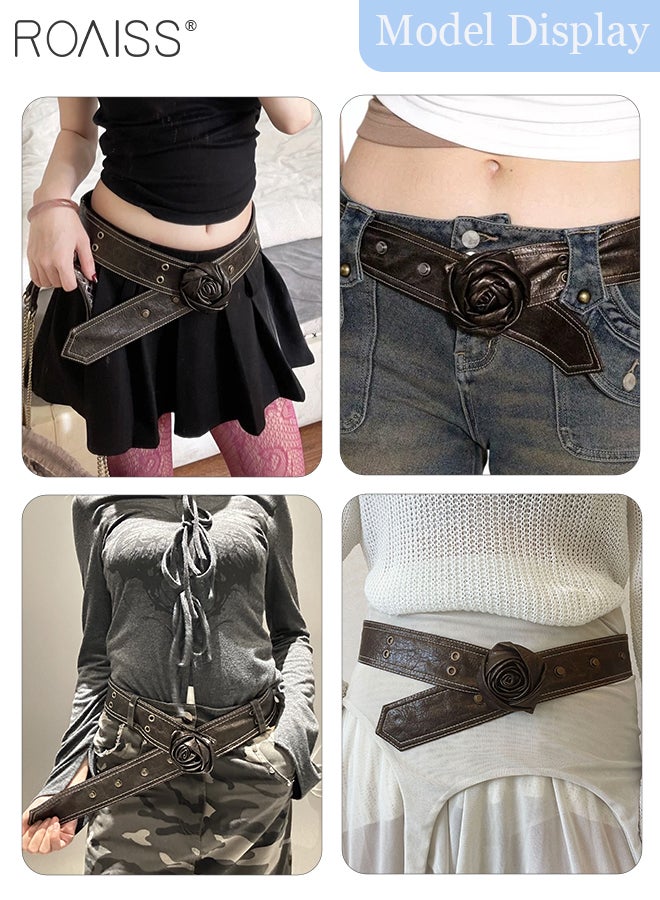 roaiss Women's Vintage Floral Belt, Adorned with Elegant Roses, Featuring a Stylish Waist-cinching Design Adjustable Decorative Waistband Perfect for Pairing with Dresses, Shirts, and Trousers - Image 3