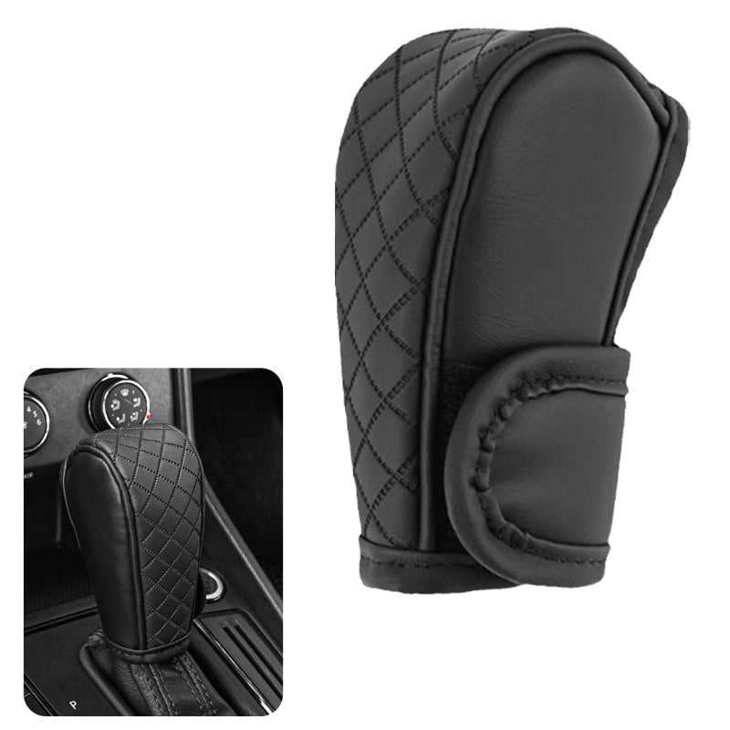 HHZL Car Shift Handle Transmission Knob Cover Accessories EcoLeather Car Shift Cover Center Console Magic Tape Gear Lever Protector Universal for Most CarsBlack - Image 3