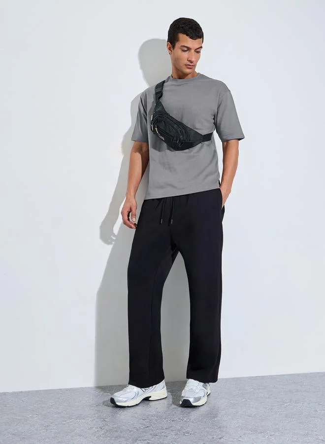 Styli Men Grey Oversized Back Graphic Print Terry T-Shirt