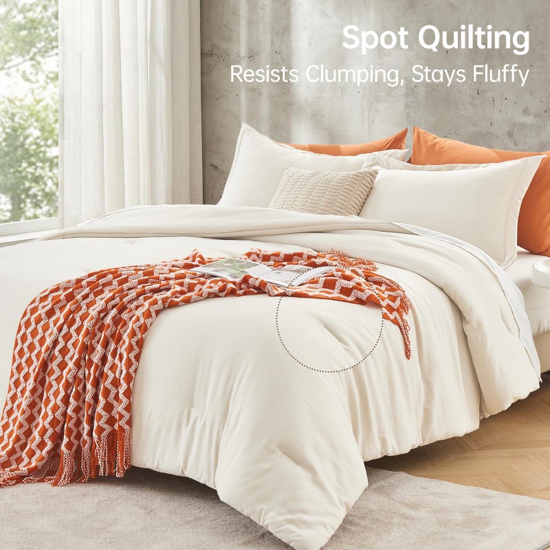 MUXHOMO Queen Comforter Set, All Season Ultra Soft Down Alternative Bedding - 3 Piece Lightweight Bed Set Includes 1 Comforter (90"x90") and 2 Pillow Shams (20"x26"), Ivory - Image 5
