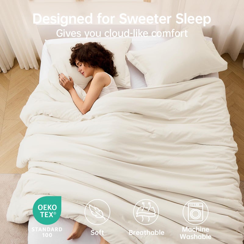 MUXHOMO Queen Comforter Set, All Season Ultra Soft Down Alternative Bedding - 3 Piece Lightweight Bed Set Includes 1 Comforter (90"x90") and 2 Pillow Shams (20"x26"), Ivory - Image 2