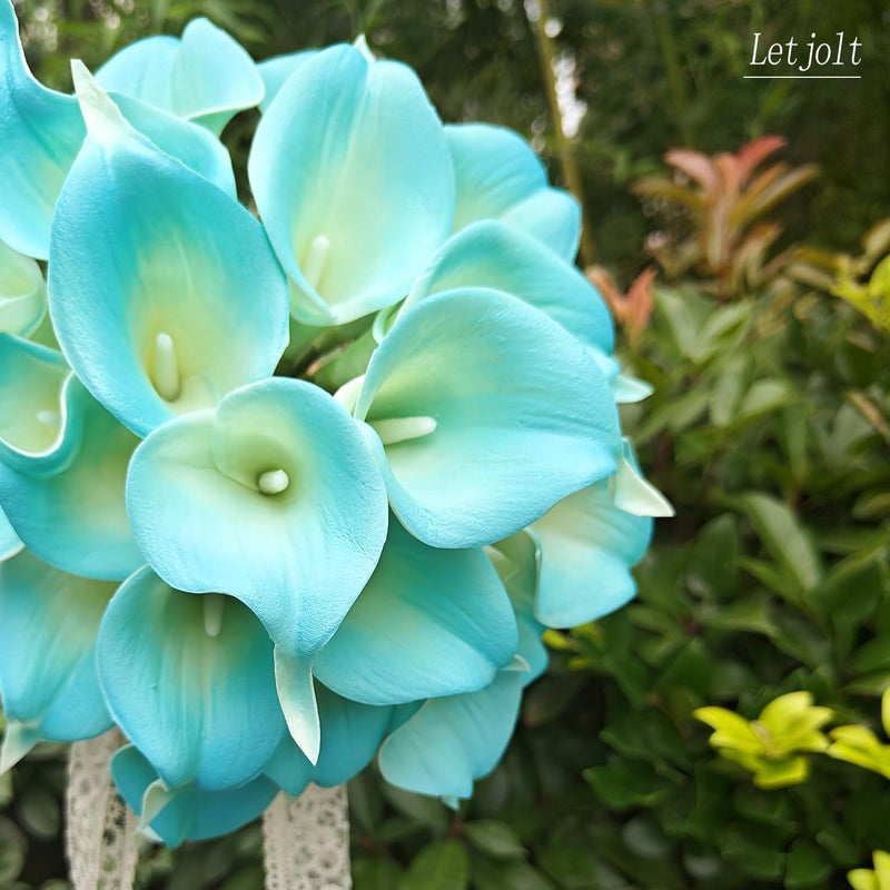 Letjolt Peacock Blue Calla Lily 20Pcs Artificial Flowers Bouquet for Wedding Bride Shower Blessing Gift Home Decoration Faux Calla Lilies Flower  20 Pieces