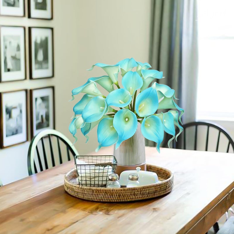Letjolt Peacock Blue Calla Lily 20Pcs Artificial Flowers Bouquet for Wedding Bride Shower Blessing Gift Home Decoration Faux Calla Lilies Flower  20 Pieces
