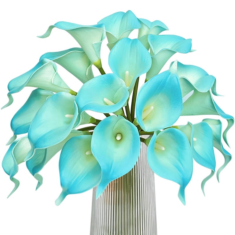 Letjolt Peacock Blue Calla Lily 20Pcs Artificial Flowers Bouquet for Wedding Bride Shower Blessing Gift Home Decoration Faux Calla Lilies Flower  20 Pieces