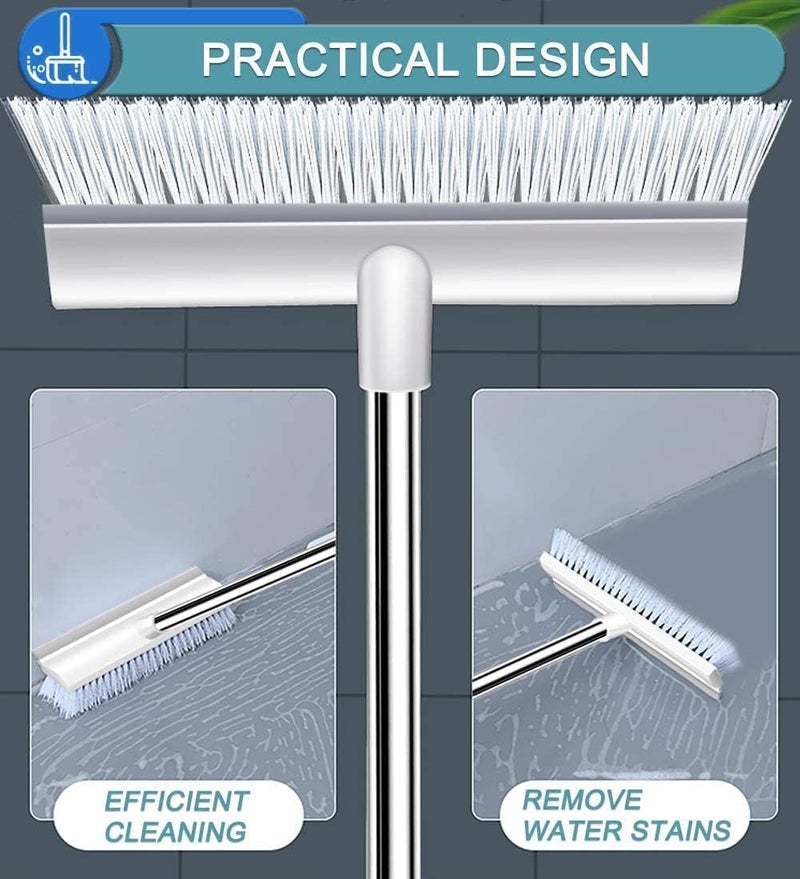 Chitdax Bathroom Tiles Cleaner Brush with Long Handle Floor Scrubber Squeegee Cleaning Supplies for Household Kitchen Accessories Items 2 in 1 Floor Scrub Cleaning Brush White - Image 3