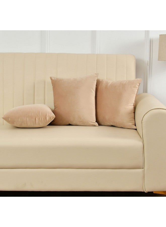 Yellow Weaves Soft Velvet Fabric Cushion Cover 24 X 24 Inches, Set of 3, (Beige) - Image 1