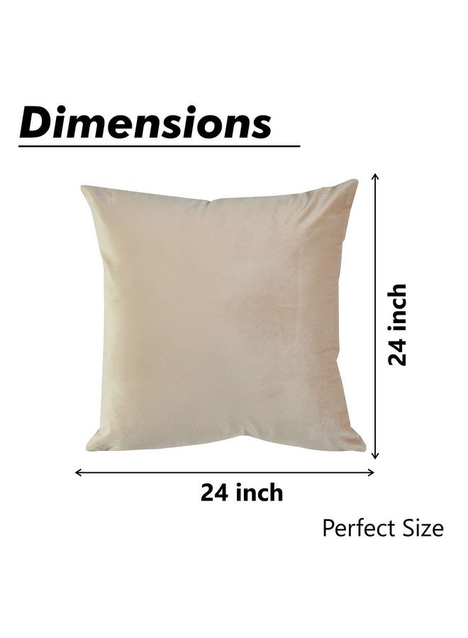 Yellow Weaves Soft Velvet Fabric Cushion Cover 24 X 24 Inches, Set of 3, (Beige) - Image 4