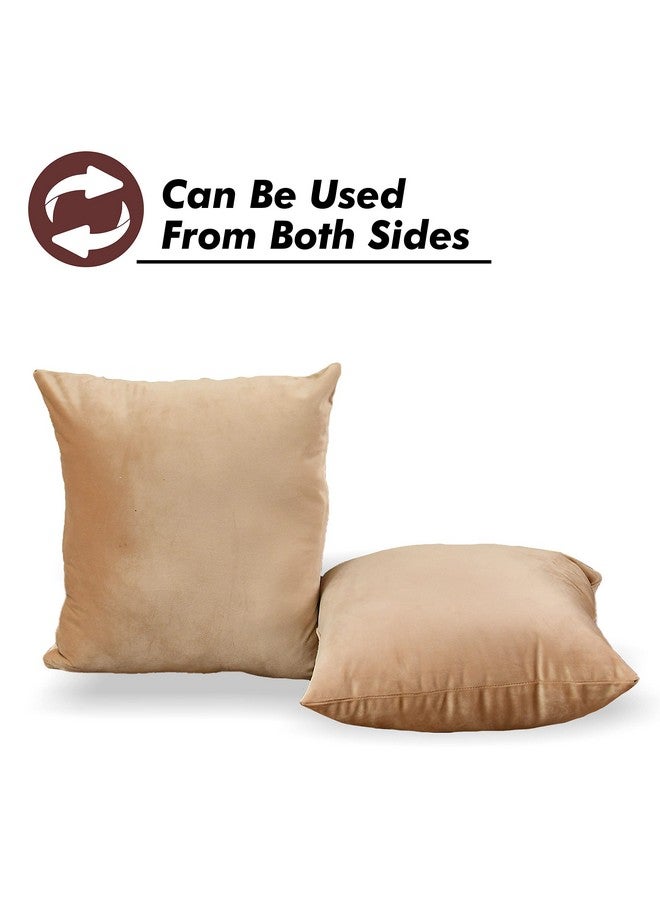 Yellow Weaves Soft Velvet Fabric Cushion Cover 24 X 24 Inches, Set of 3, (Beige) - Image 5