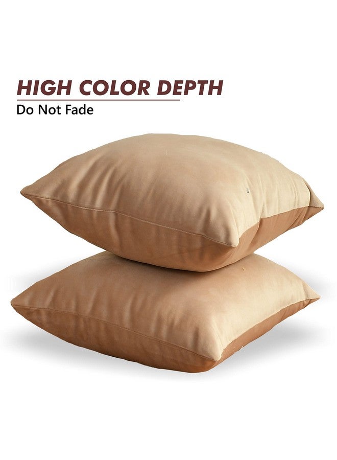 Yellow Weaves Soft Velvet Fabric Cushion Cover 24 X 24 Inches, Set of 3, (Beige) - Image 2