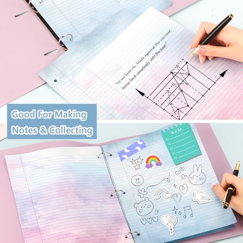 OKWUYiK 200 Sheets Letter Size Colored Loose Leaf Paper College Ruled For 3-Ring Binder 8.5" × 11" Colored Lined Filler Notebook Paper College Ruled Notepad 3-Hole Punched Watercolor 80gsm For School Office - Image 4
