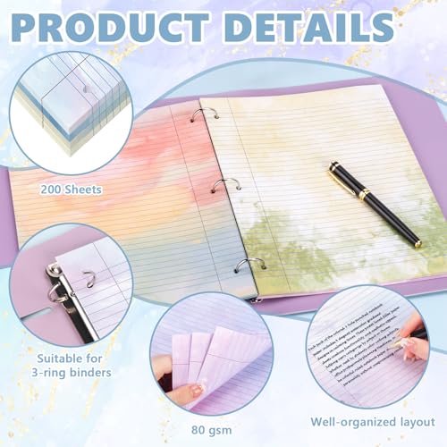 OKWUYiK 200 Sheets Letter Size Colored Loose Leaf Paper College Ruled For 3-Ring Binder 8.5" × 11" Colored Lined Filler Notebook Paper College Ruled Notepad 3-Hole Punched Watercolor 80gsm For School Office - Image 3