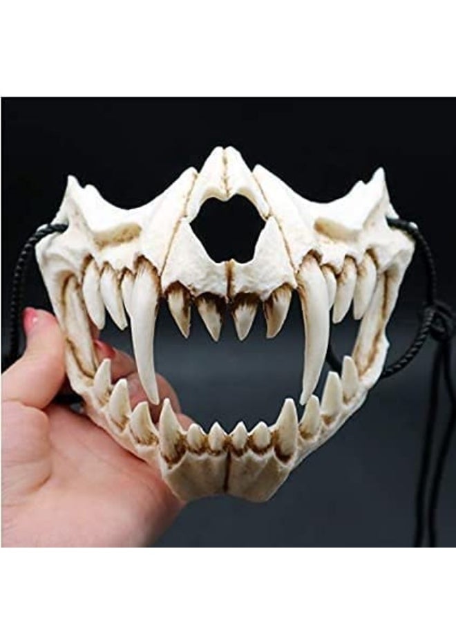 Iywish - Halloween Skeleton Mask Scary Werewolf Mask Half Skull Mask Cosplay Costume Half Face Teeth Skull Party Cosplay Mask Festival Half Mask Animal Skeleton Mask Half-Face Mask Halloween Costume Prop - Image 1
