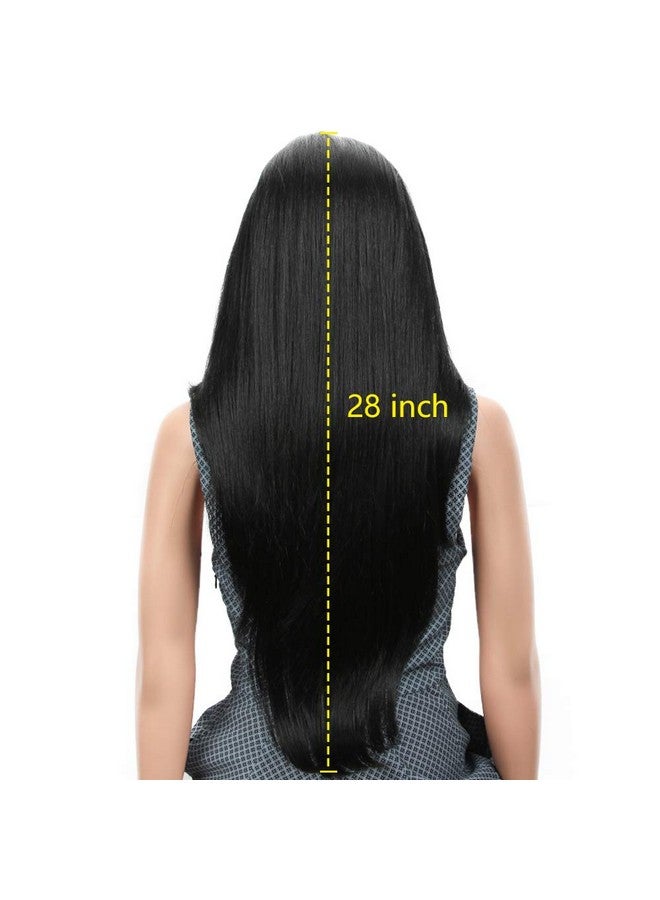 Joedir Oedir 28" Long Straight 13X4 Lace Frontal Wigs For Black Women Free Part Lace Front Wigs With Baby Hair Natural Hairline Black Root Easy360 Synthetic Hair Wig Heat Resistant Fiber (Jet Black) - Image 4