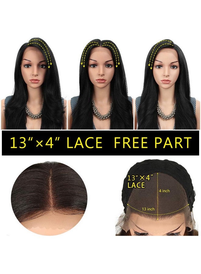 Joedir Oedir 28" Long Straight 13X4 Lace Frontal Wigs For Black Women Free Part Lace Front Wigs With Baby Hair Natural Hairline Black Root Easy360 Synthetic Hair Wig Heat Resistant Fiber (Jet Black) - Image 3