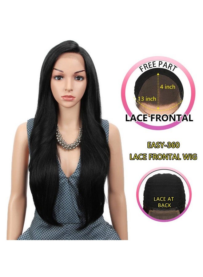 Joedir Oedir 28" Long Straight 13X4 Lace Frontal Wigs For Black Women Free Part Lace Front Wigs With Baby Hair Natural Hairline Black Root Easy360 Synthetic Hair Wig Heat Resistant Fiber (Jet Black) - Image 2