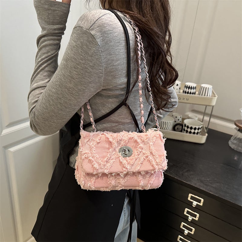 Fashion Trendy Niche Raw Edge Design Women'S Bag Casual Western Style Retro Single Shoulder Crossbody Bag Small Square Bag - Image 4
