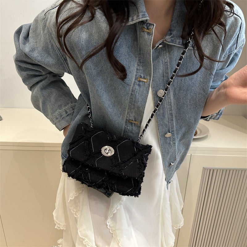 Fashion Trendy Niche Raw Edge Design Women'S Bag Casual Western Style Retro Single Shoulder Crossbody Bag Small Square Bag - Image 5