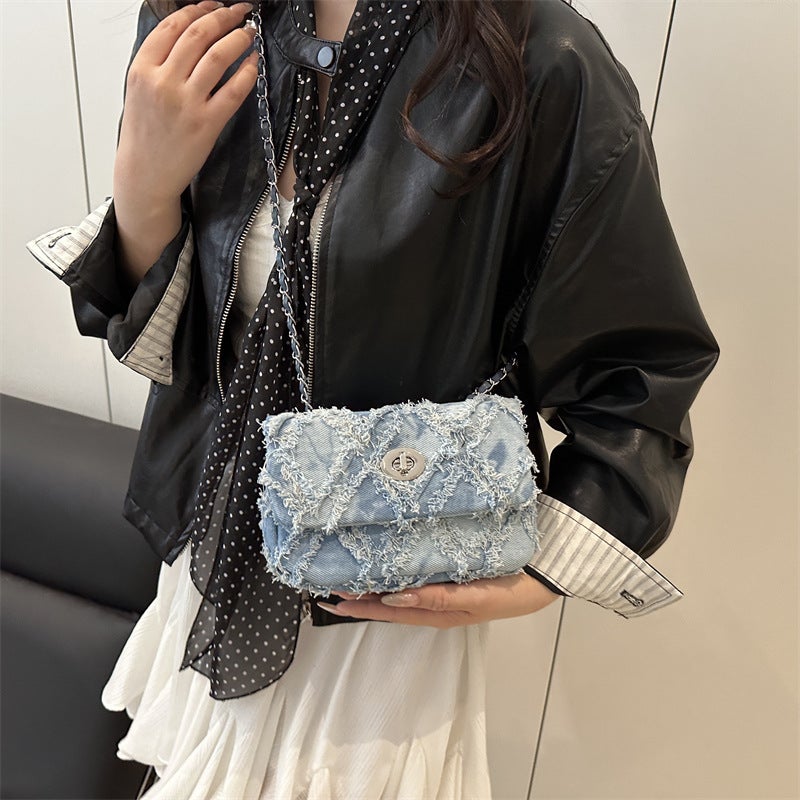 Fashion Trendy Niche Raw Edge Design Women'S Bag Casual Western Style Retro Single Shoulder Crossbody Bag Small Square Bag - Image 3