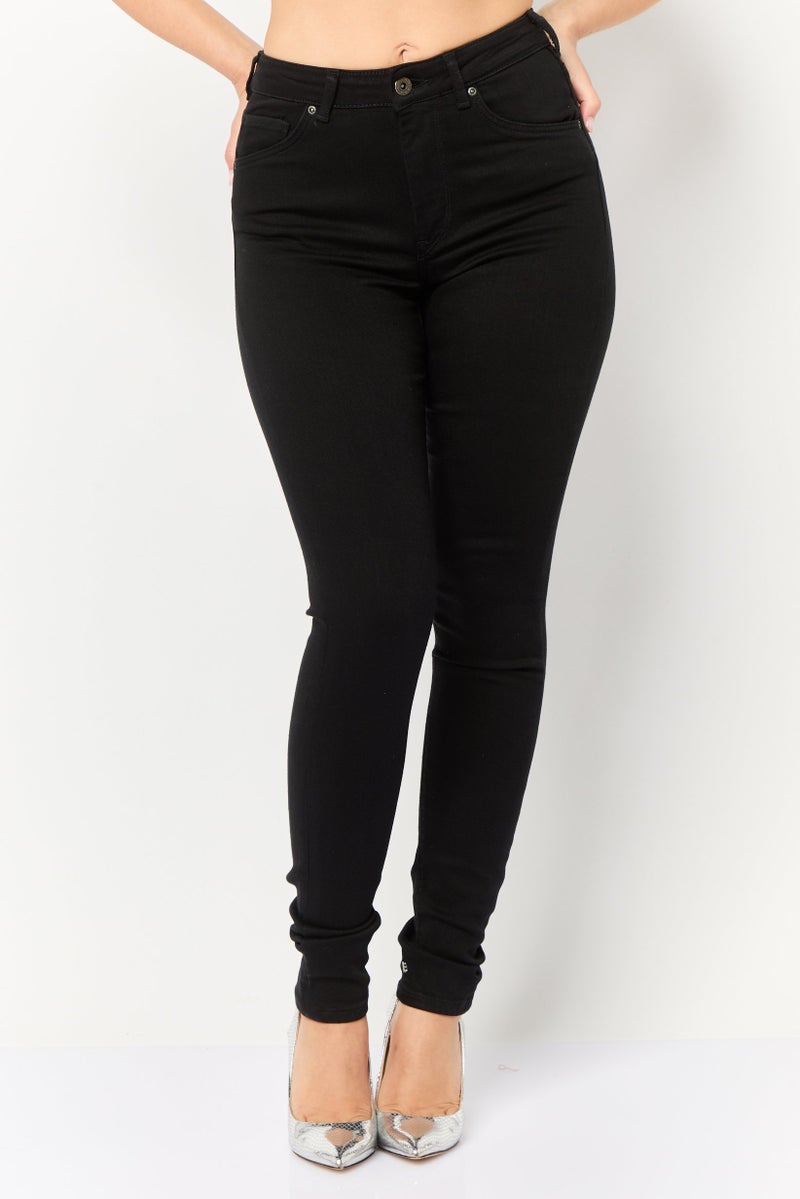 Scotch & Soda Women Skinny Fit Solid Stretchable Jeans, Black - Image 1